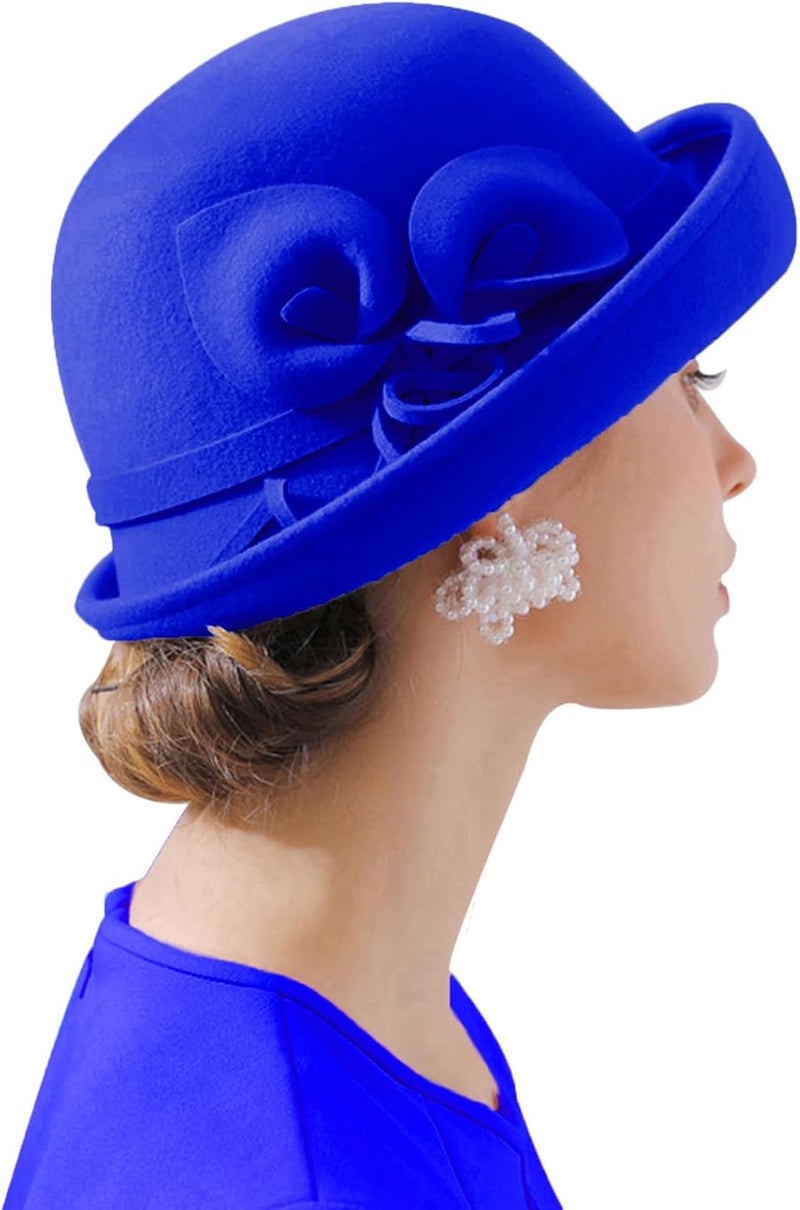 ORIDOOR Women Vintage Wool Felt Flowers Bucket Cloche Bowler Hat Church Wedding Dress Fascinator Hat Winter Felt Fedoras - Image 1
